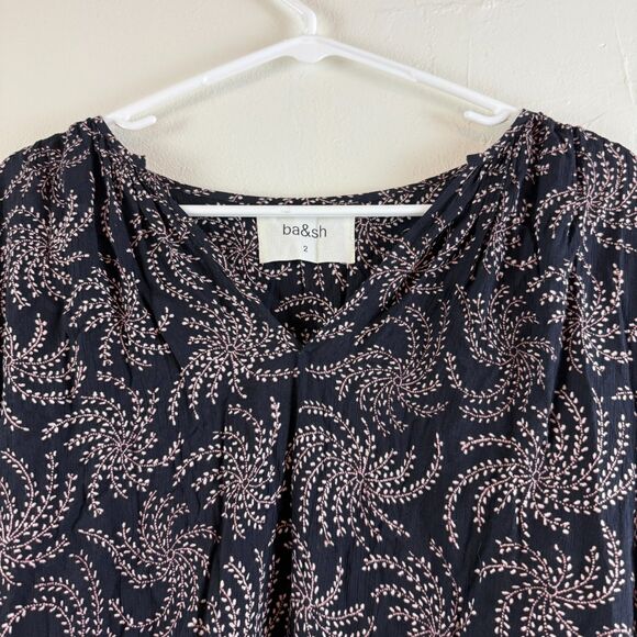 Ba&sh Floral Puff Sleeve Boho Blouse Viscose Purple Ruffle Size US 8 Oversized - Picture 4 of 11